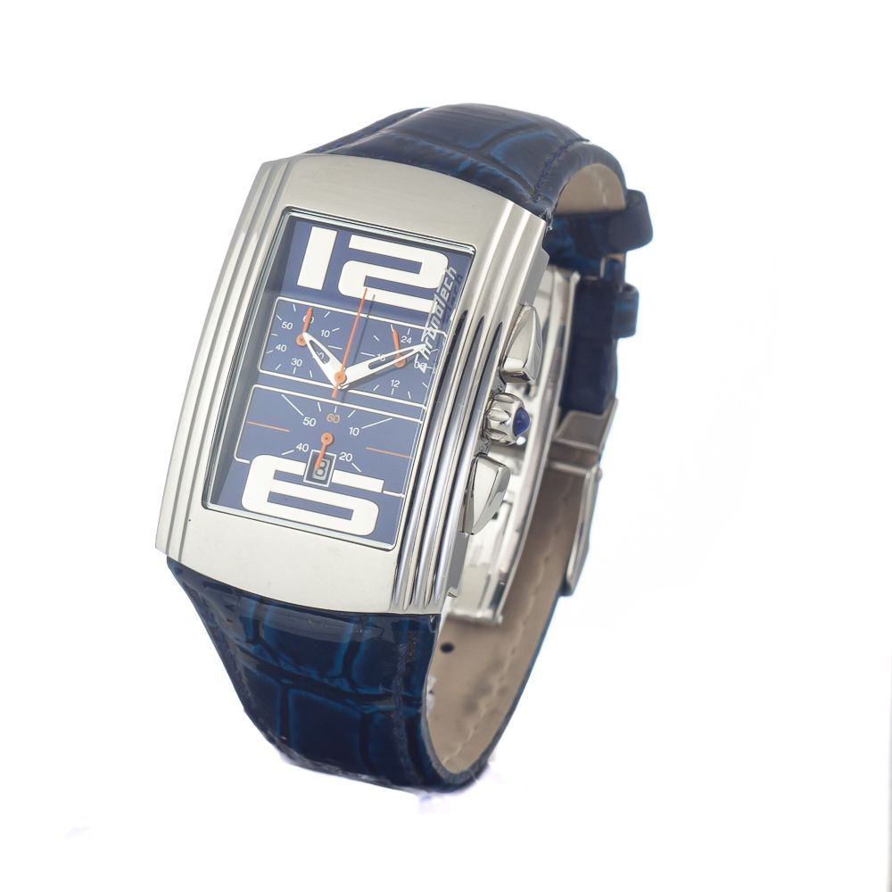 Μπλε δερμάτινο ρολόι Chronotech