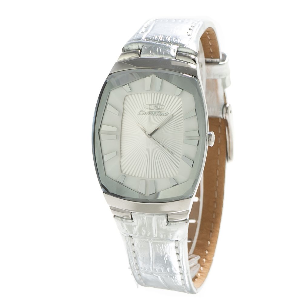 Ασημί δερμάτινο ρολόι Chronotech