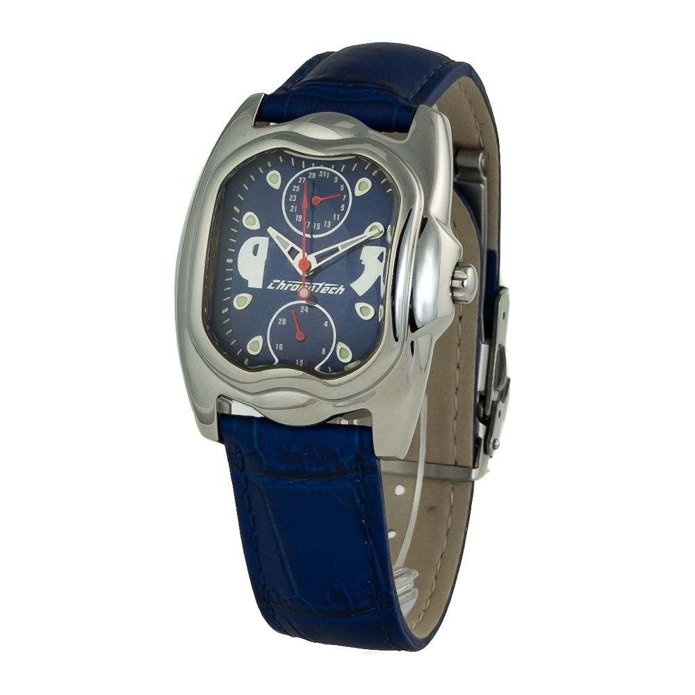 Μπλε δερμάτινο ρολόι Chronotech
