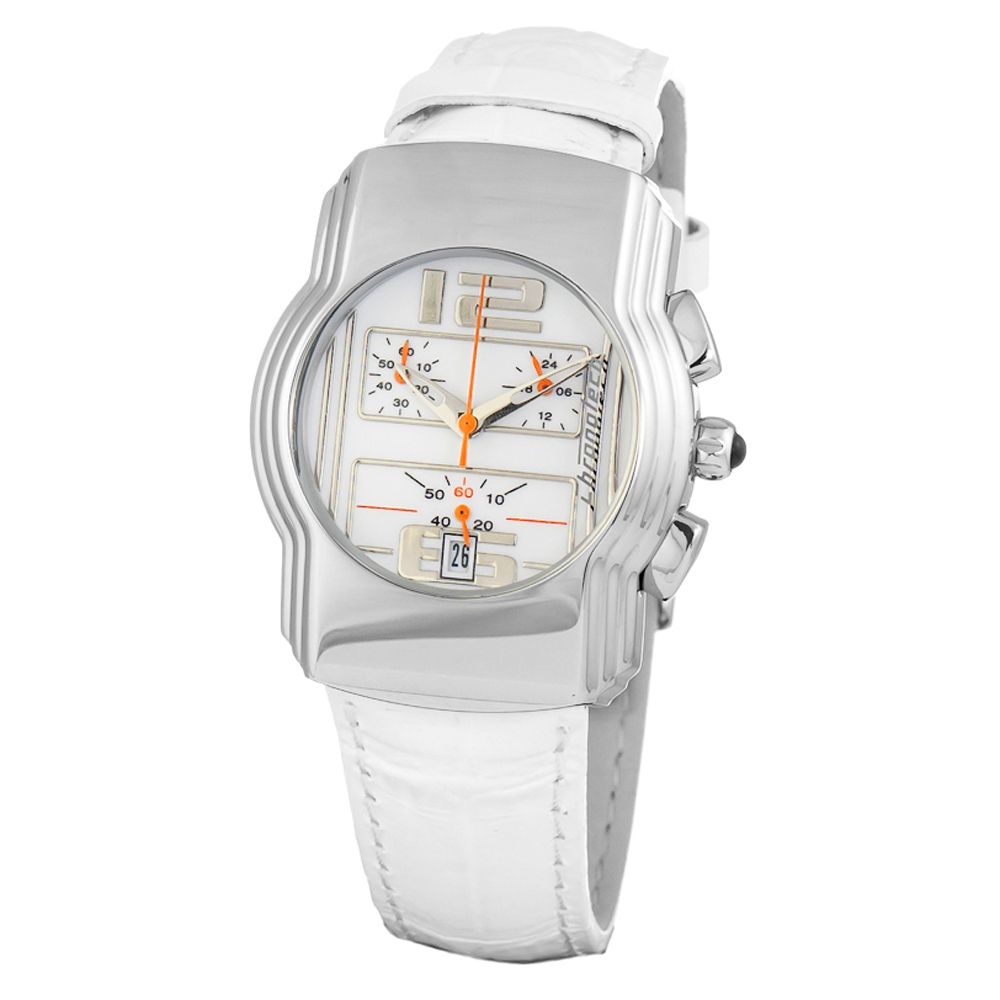 Λευκό δερμάτινο ρολόι Chronotech