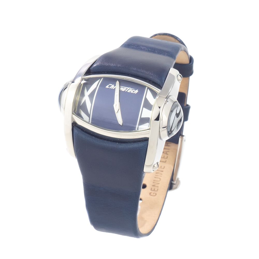 Μπλε δερμάτινο ρολόι Chronotech