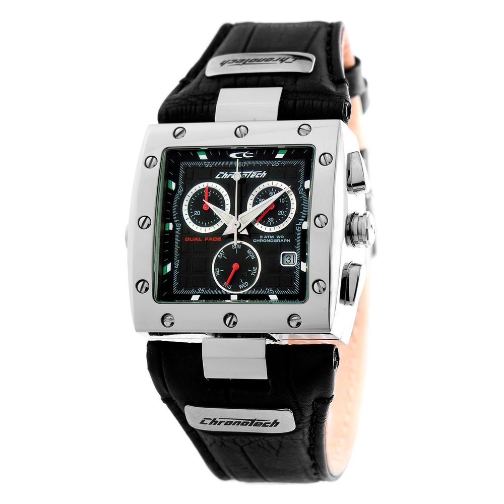 Μαύρο δερμάτινο ρολόι Chronotech