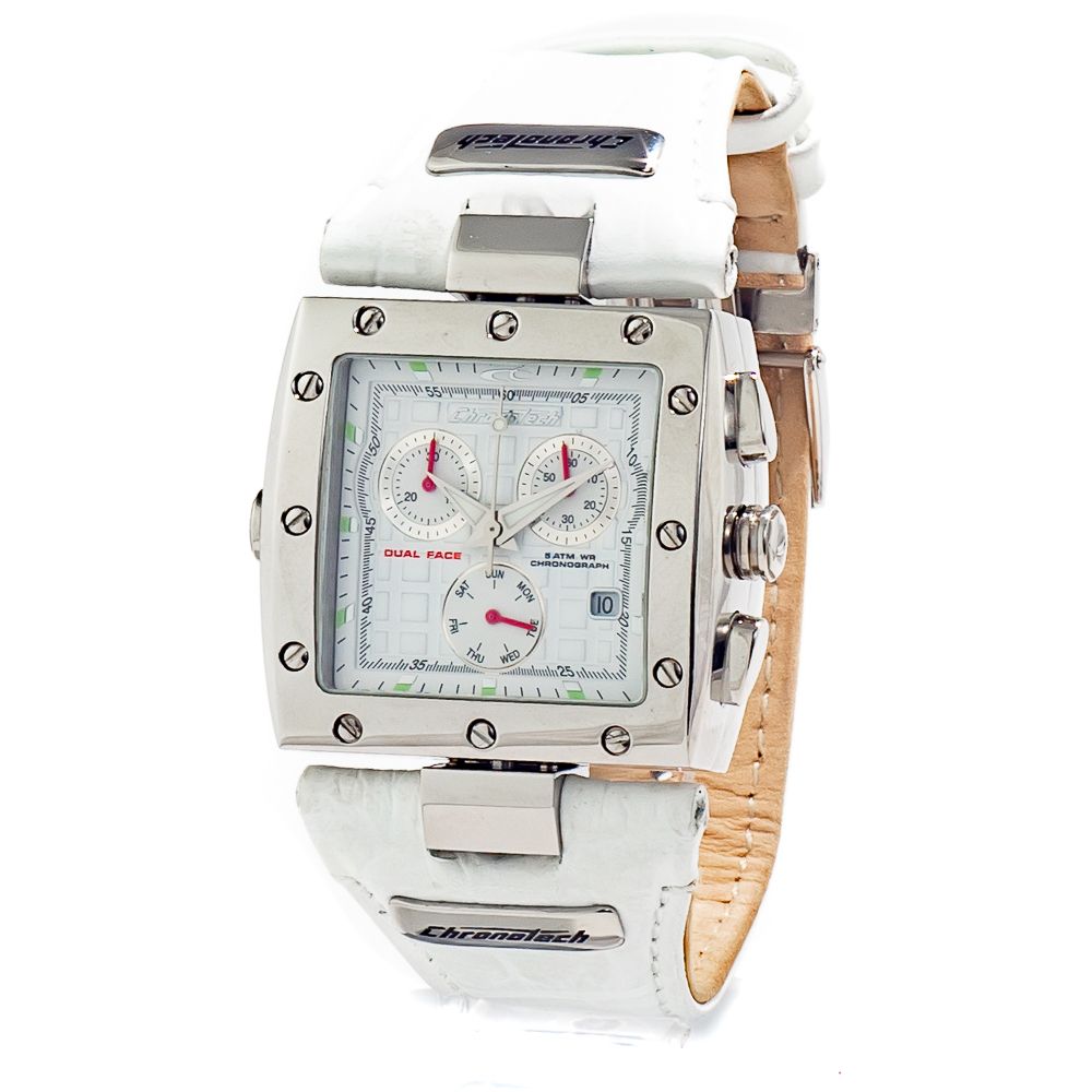 Λευκό δερμάτινο ρολόι Chronotech