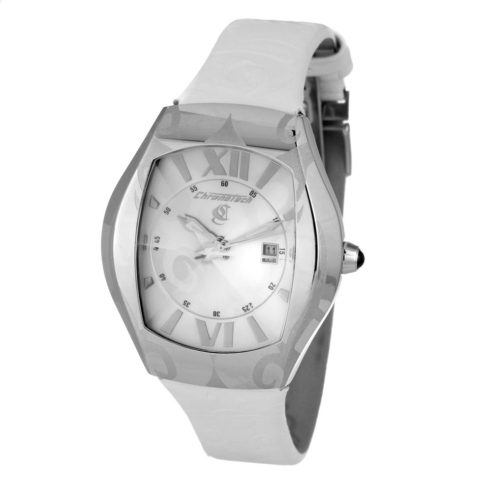 Λευκό δερμάτινο ρολόι Chronotech