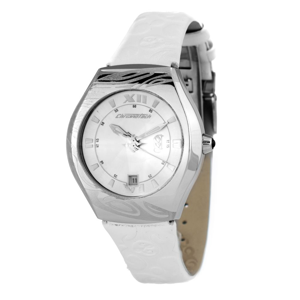 Λευκό δερμάτινο ρολόι Chronotech