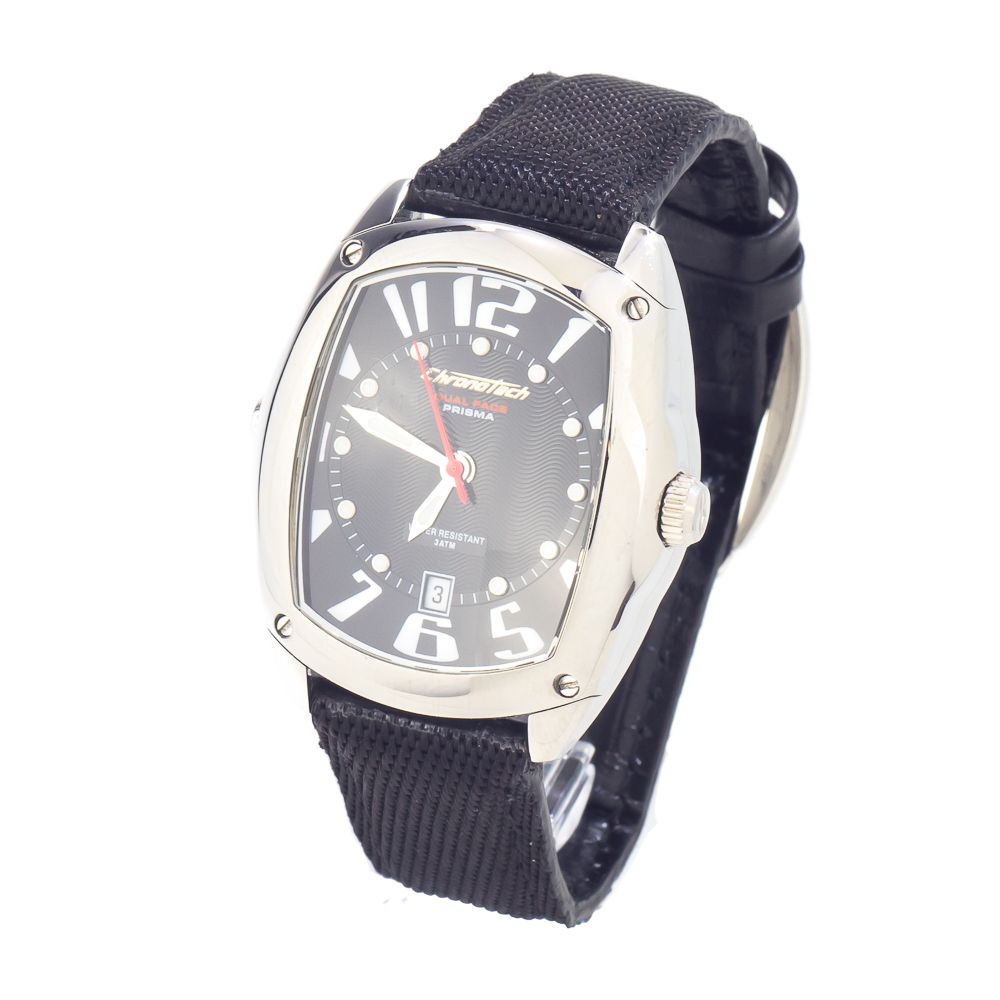Μαύρο δερμάτινο ρολόι Chronotech