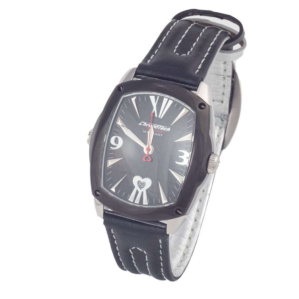 Μαύρο δερμάτινο ρολόι Chronotech