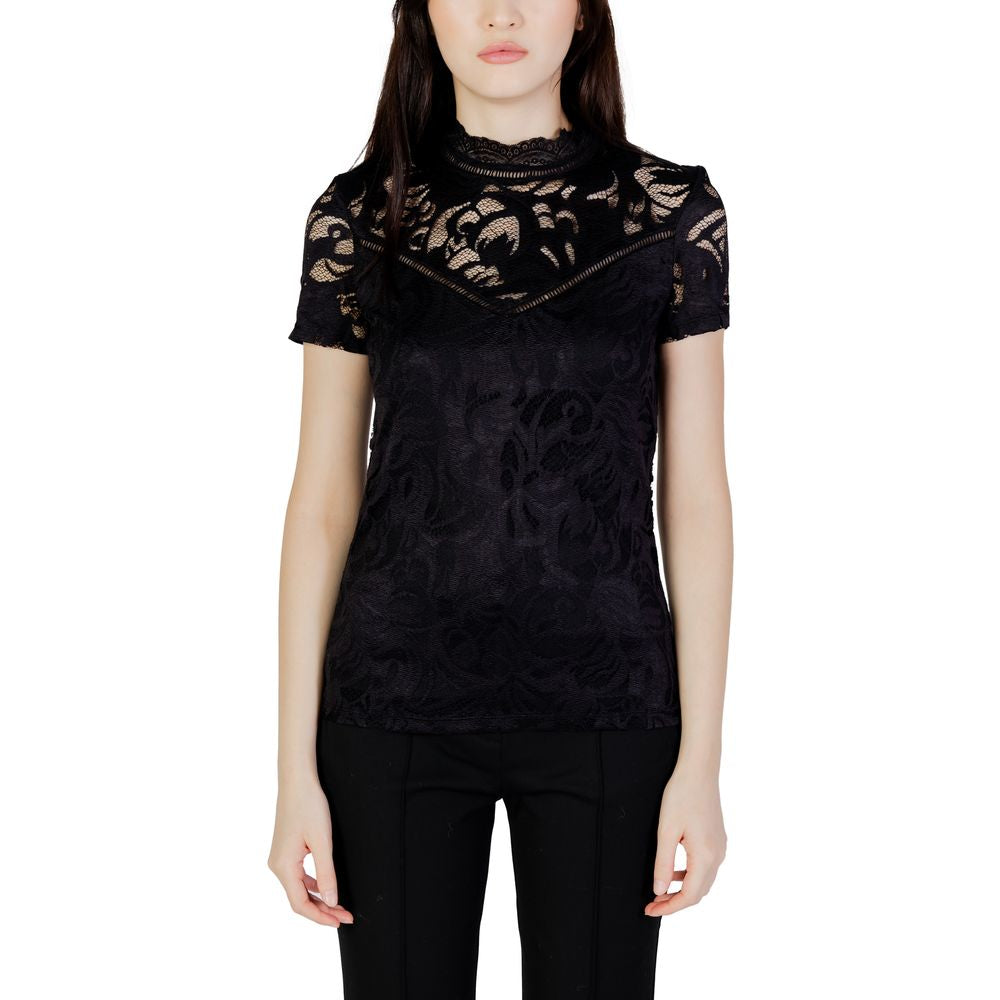 Vila Clothes Μαύρα μπλουζάκια και μπλουζάκια από πολυαμίδιο