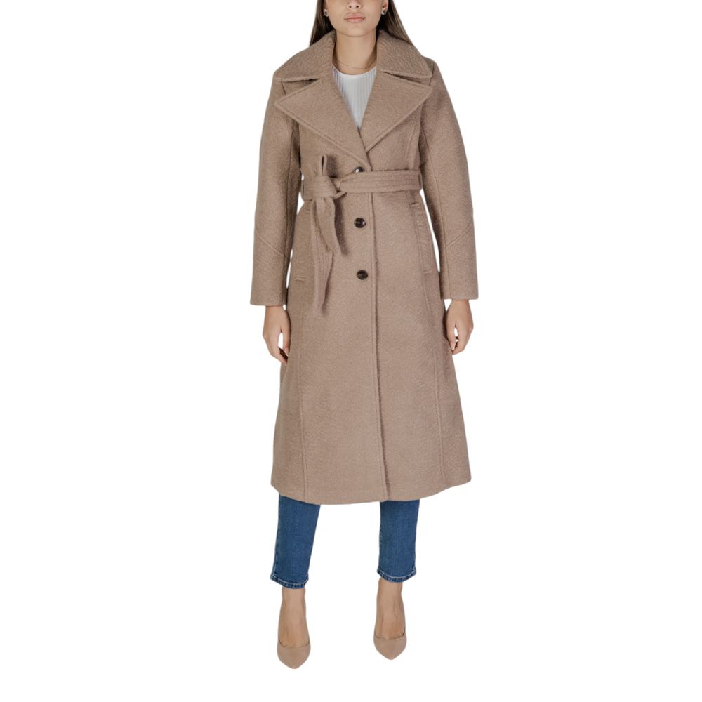 Vila Clothes Μπεζ Μπουφάν &amp; Παλτό από Πολυεστέρα