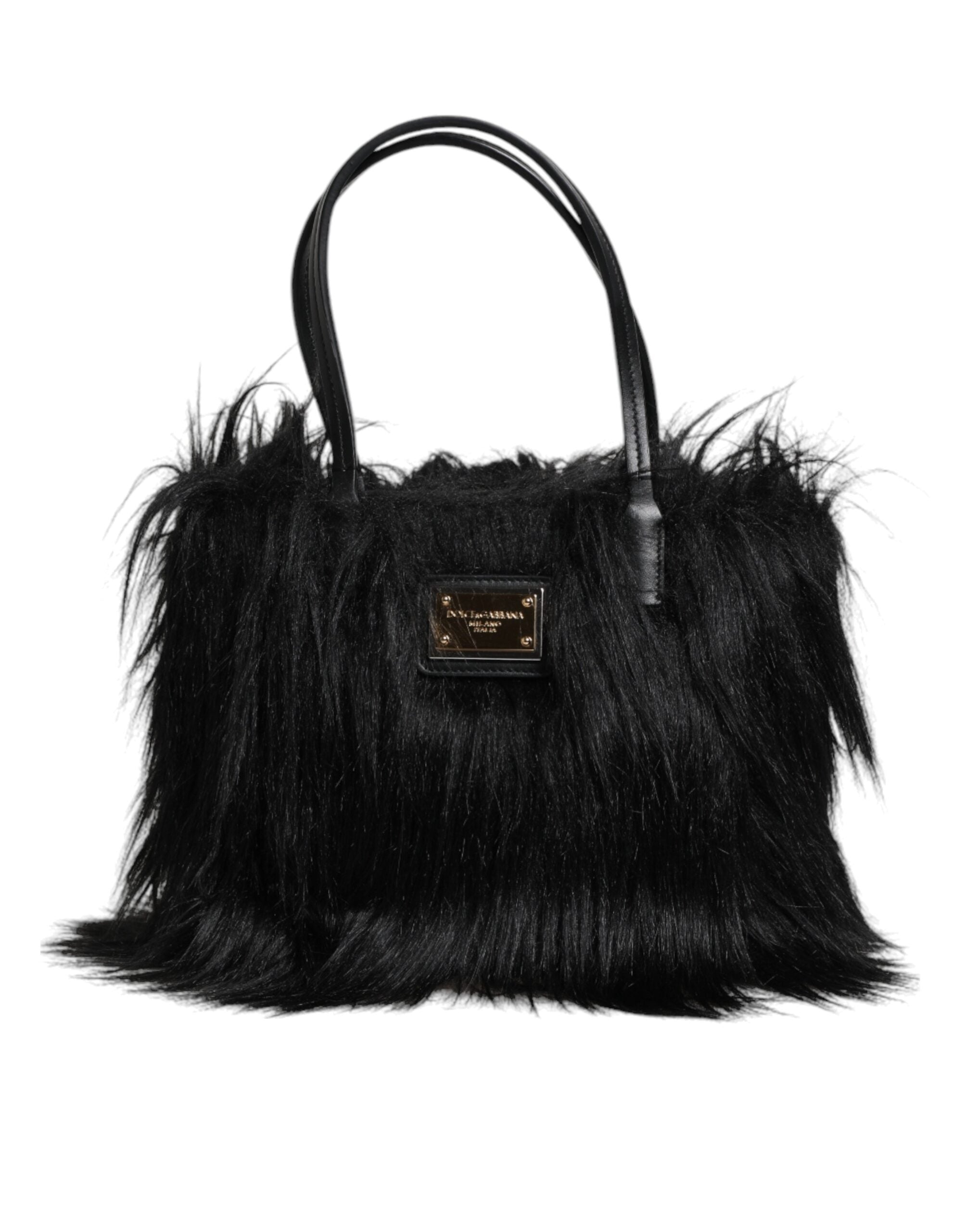 Τσάντα ώμου με διπλή λαβή με λογότυπο Dolce &amp; Gabbana Black Fur