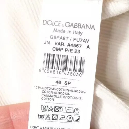 Μπλουζάκι Dolce &amp; Gabbana Off White από βαμβακερό αμάνικο στρογγυλό λαιμό Tank T-shirt
