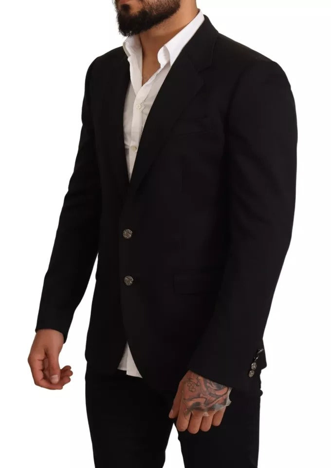 Dolce &amp; Gabbana Black Cotton Slim Fit Coat Blazer Jacket