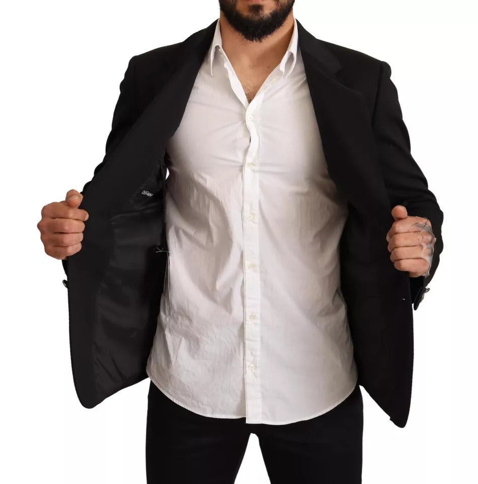 Dolce &amp; Gabbana Black Cotton Slim Fit Coat Blazer Jacket