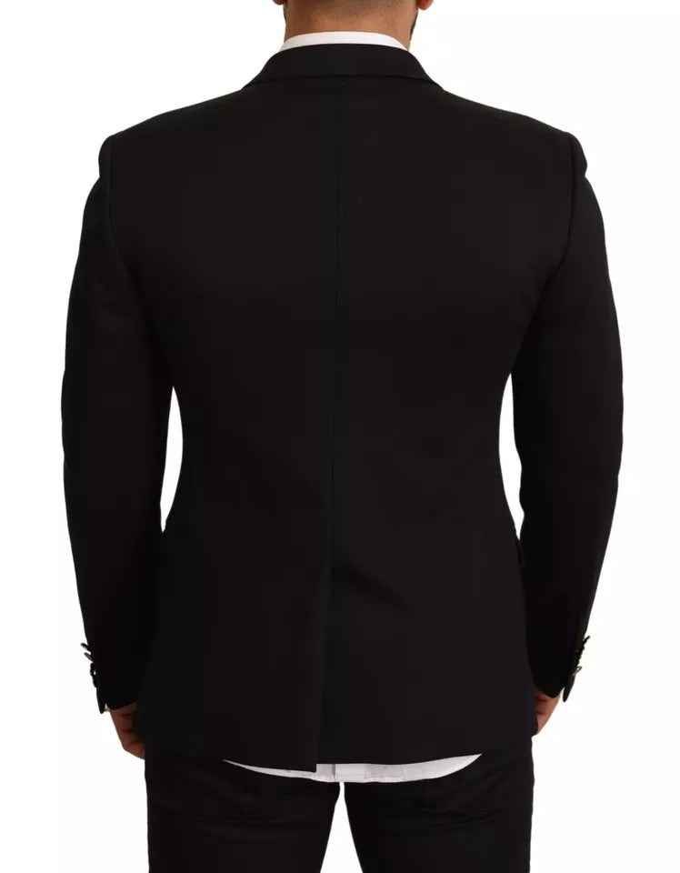 Dolce &amp; Gabbana Black Cotton Slim Fit Coat Jacket Blazer