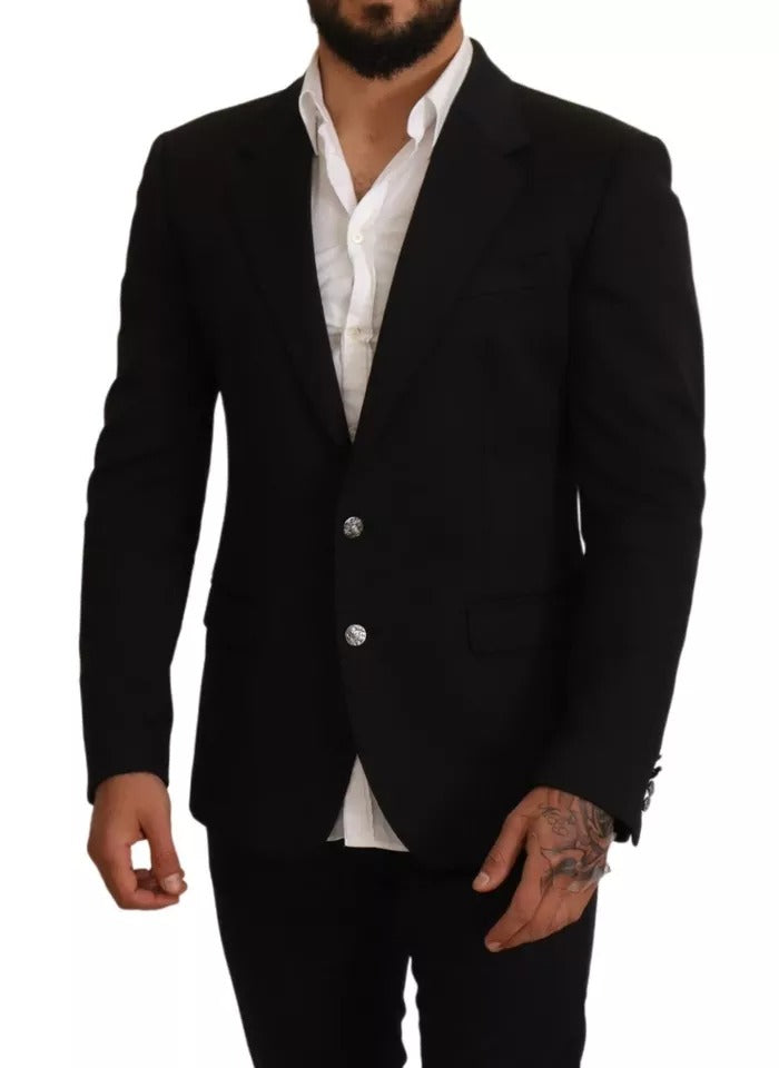 Dolce &amp; Gabbana Black Cotton Slim Fit Coat Jacket Blazer