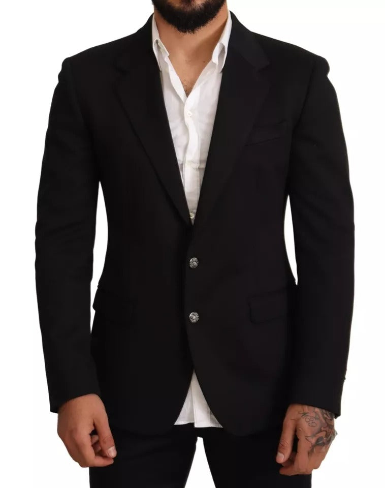 Dolce &amp; Gabbana Black Cotton Slim Fit Coat Jacket Blazer