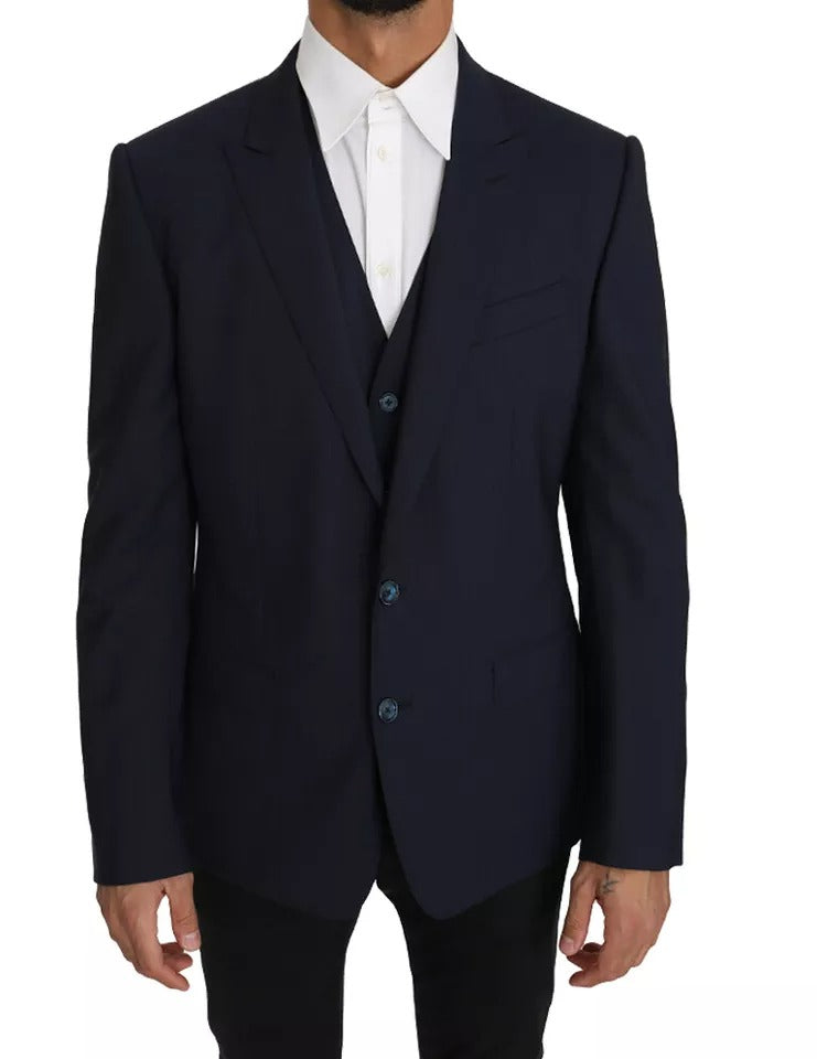 Dolce &amp; Gabbana Blue Wool MARTINI Blazer Γιλέκο 2 Τεμάχια