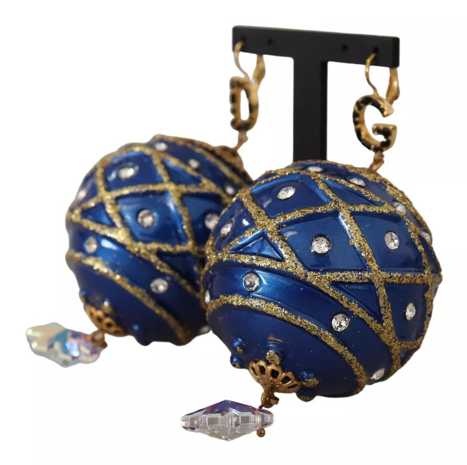 Σκουλαρίκια με κοσμήματα Dolce &amp; Gabbana από χρυσό ορείχαλκο μπλε χριστουγεννιάτικη μπάλα με κρύσταλλο γάντζο