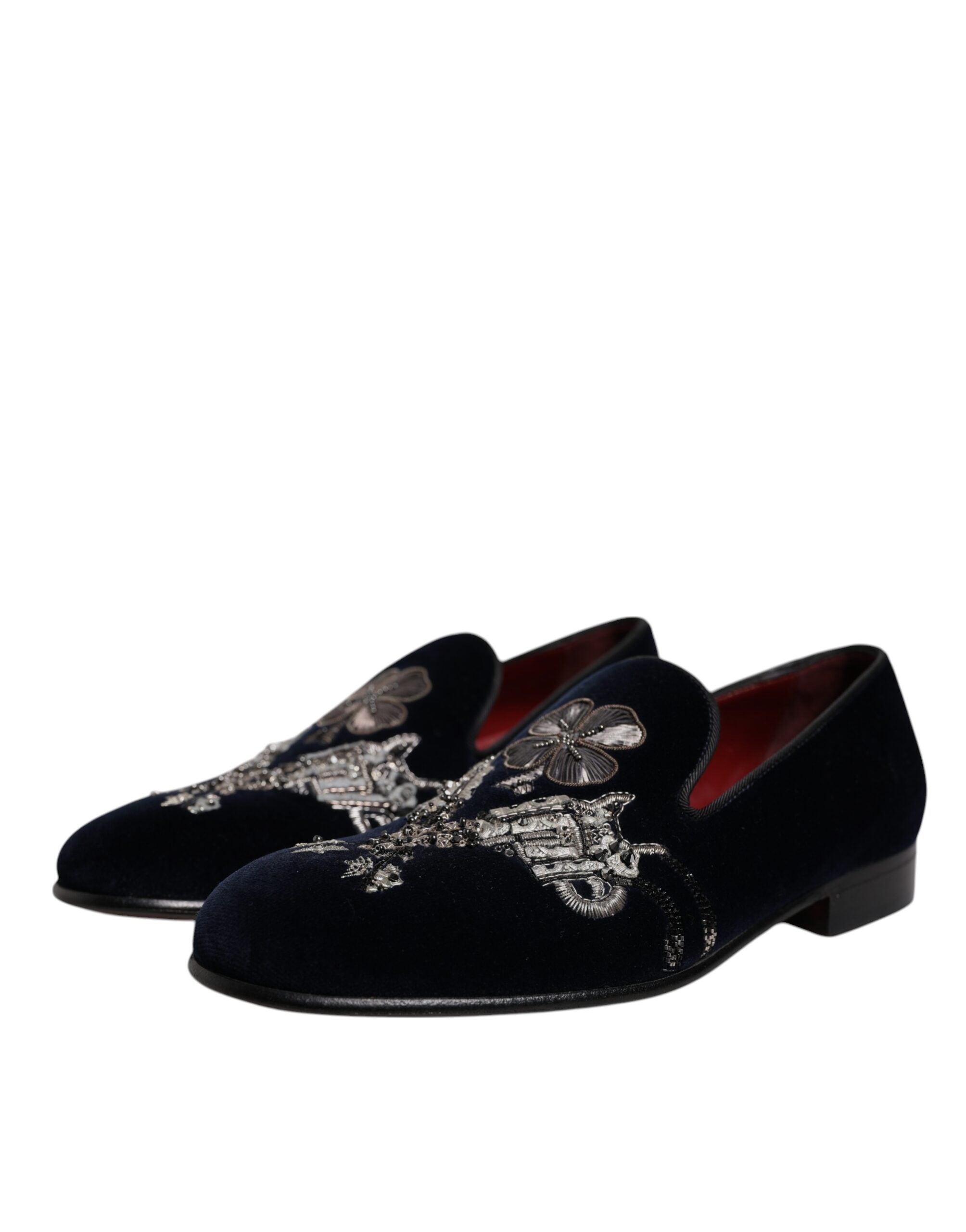Παπούτσια φόρεμα Dolce &amp; Gabbana Black Velvet Floral Gun Loafers