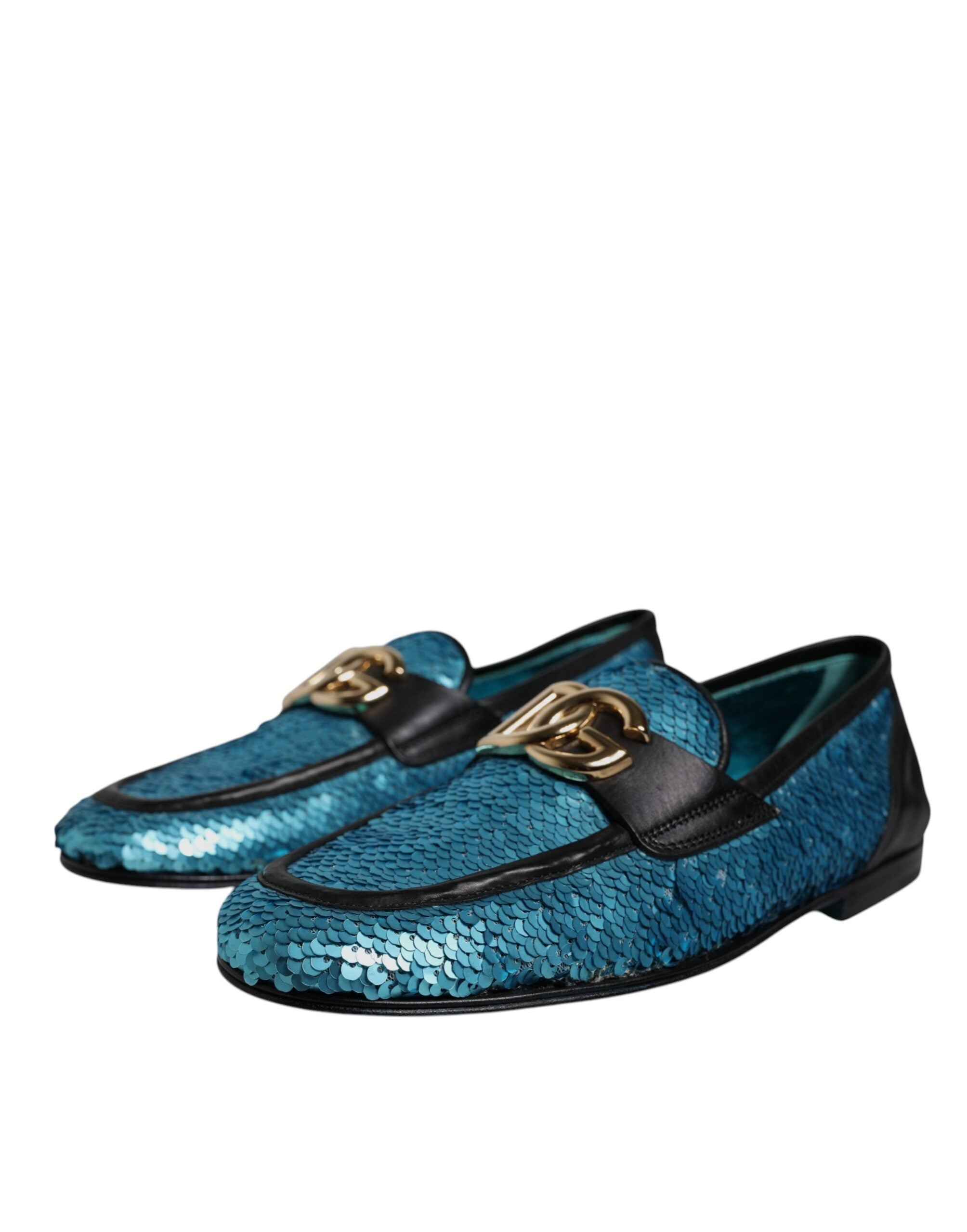 Dolce &amp; Gabbana Blue Sequined Loafers Formal Dress Παπούτσια