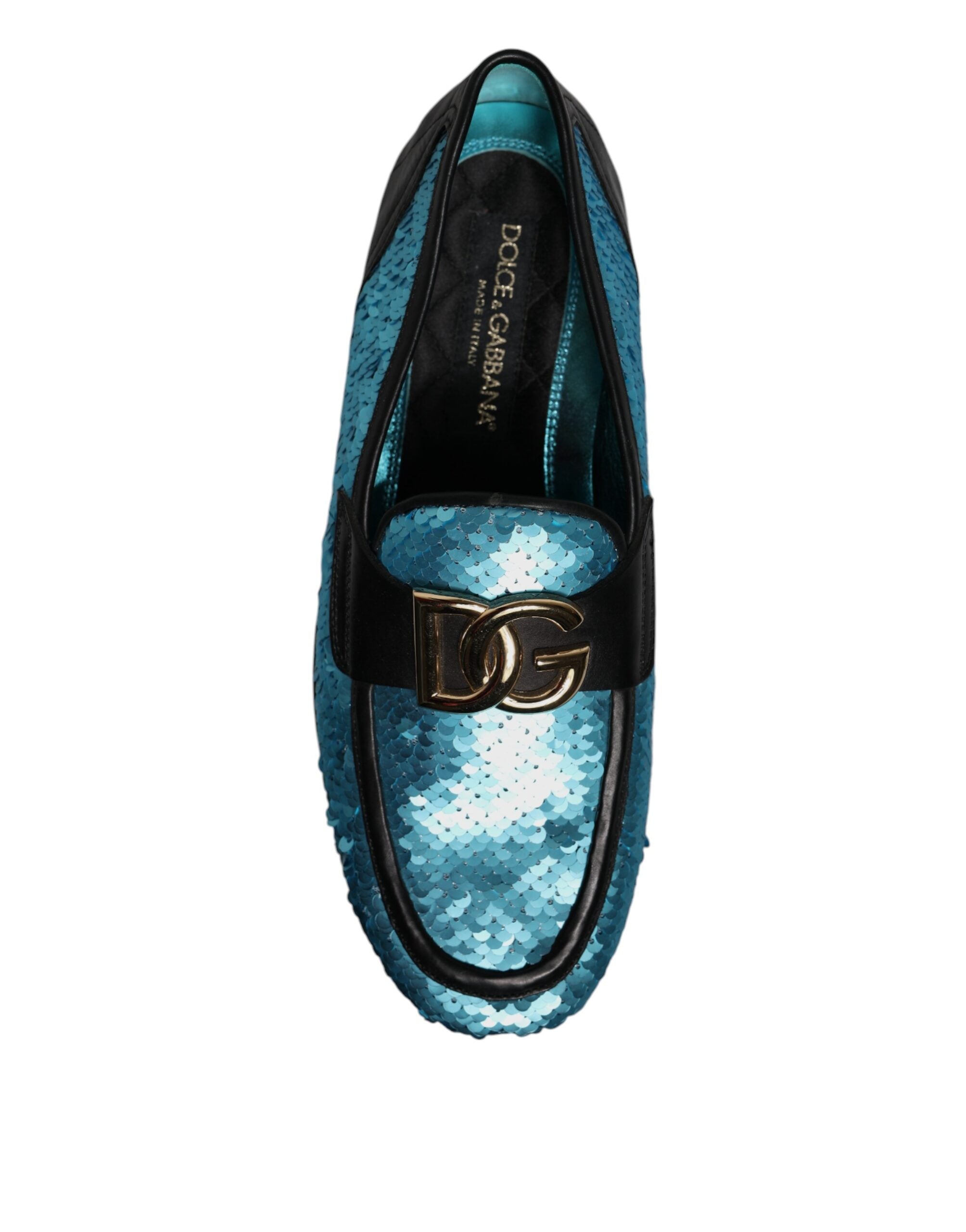 Dolce &amp; Gabbana Blue Sequined Loafers Formal Dress Παπούτσια
