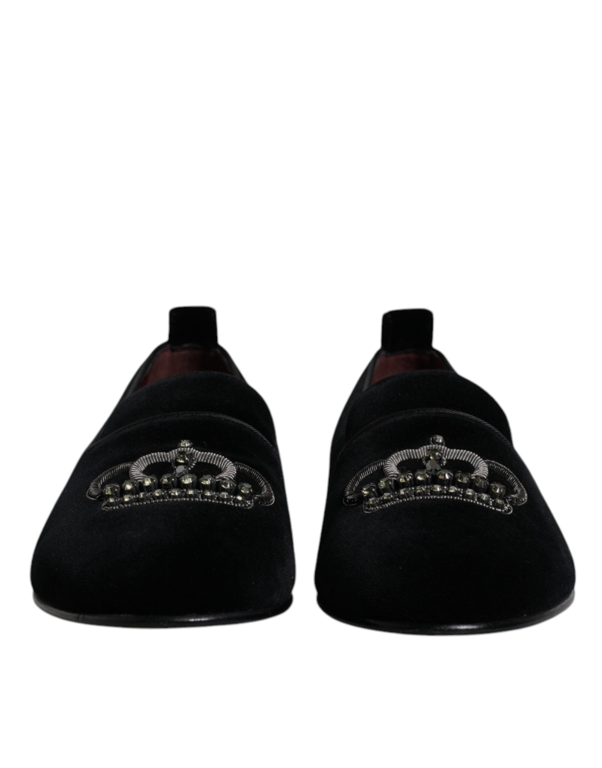Dolce &amp; Gabbana Μαύρο Βελούδινο Crystal Loafers Επίσημα Παπούτσια Φόρεμα