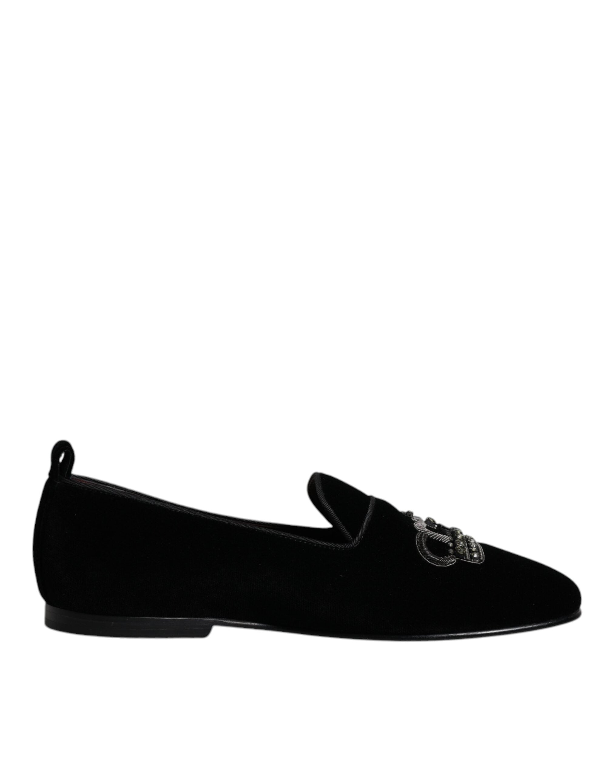 Dolce &amp; Gabbana Μαύρο Βελούδινο Crystal Loafers Επίσημα Παπούτσια Φόρεμα
