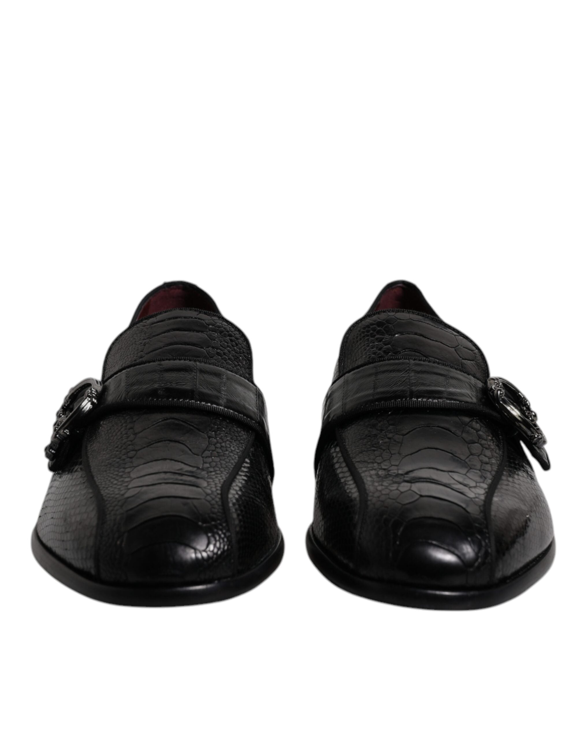 Dolce &amp; Gabbana Black Exotic Leather DG Logo Loafers Formal Dress Παπούτσια