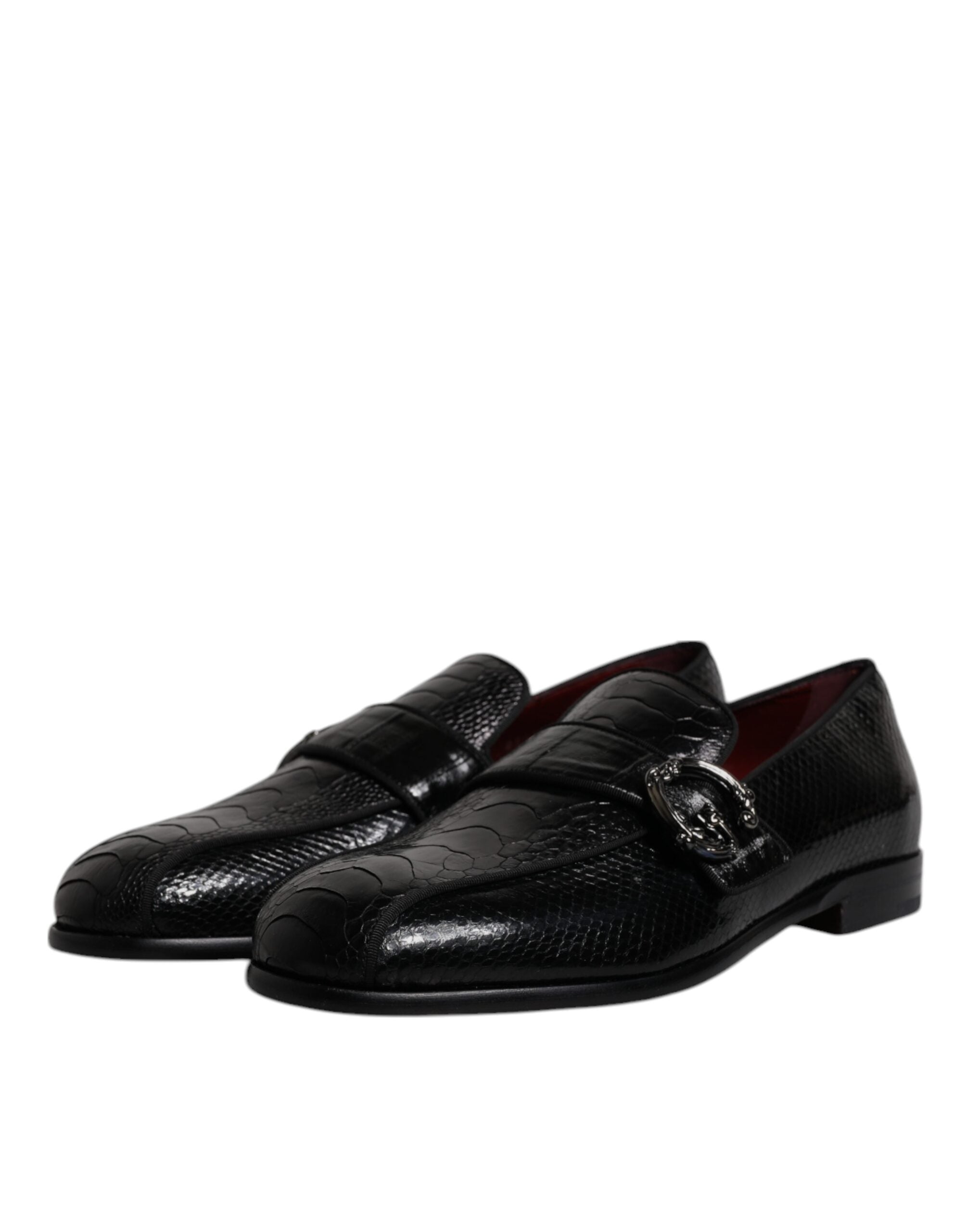 Dolce &amp; Gabbana Black Exotic Leather DG Logo Loafers Formal Dress Παπούτσια