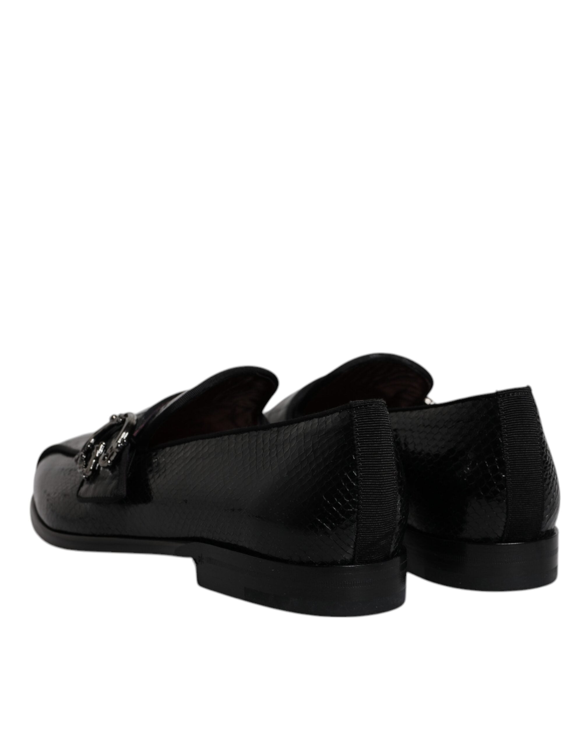 Dolce &amp; Gabbana Black Exotic Leather DG Logo Loafers Formal Dress Παπούτσια