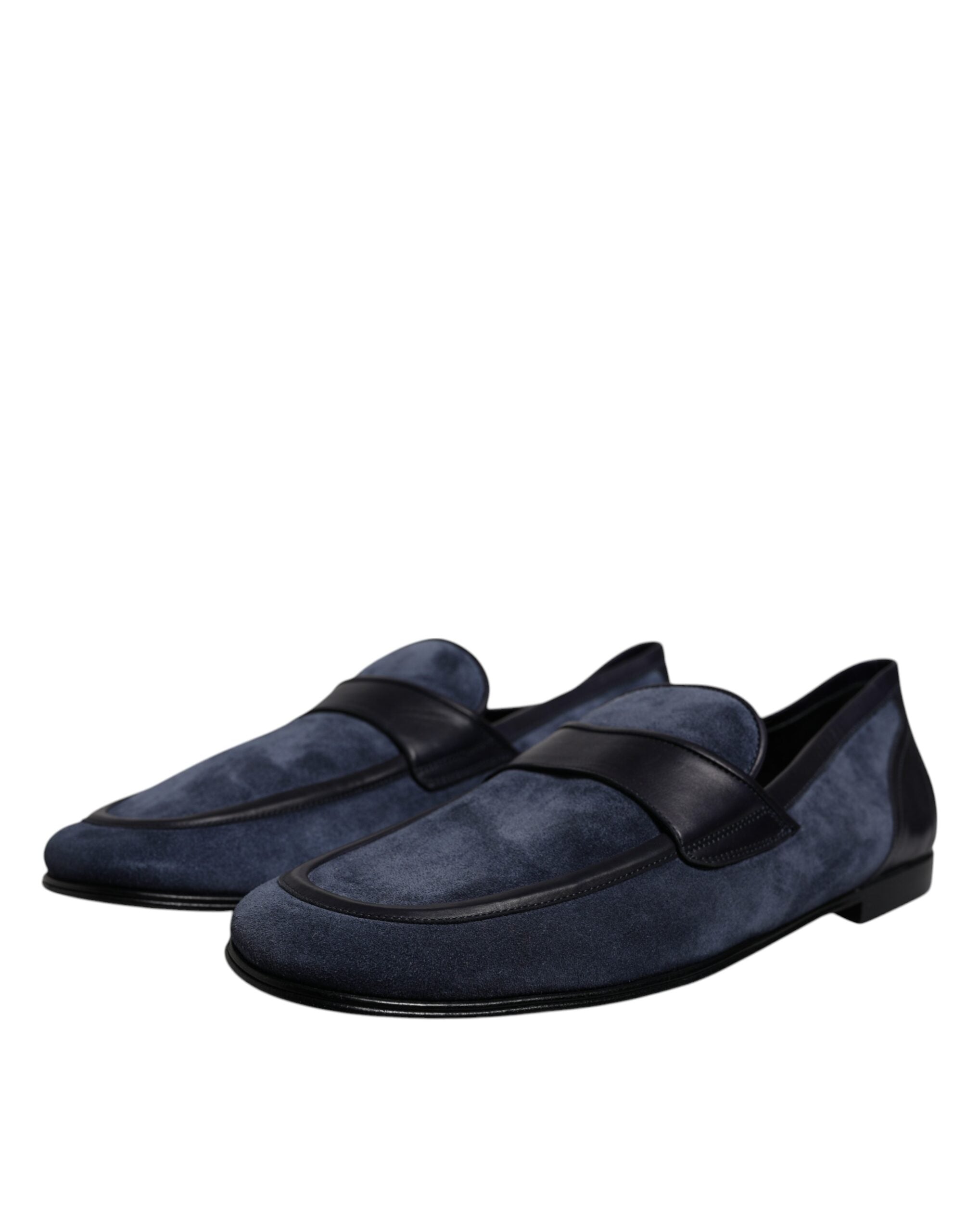 Dolce &amp; Gabbana Blue Suede Leather Shoes Loafer Moccasin Shoes