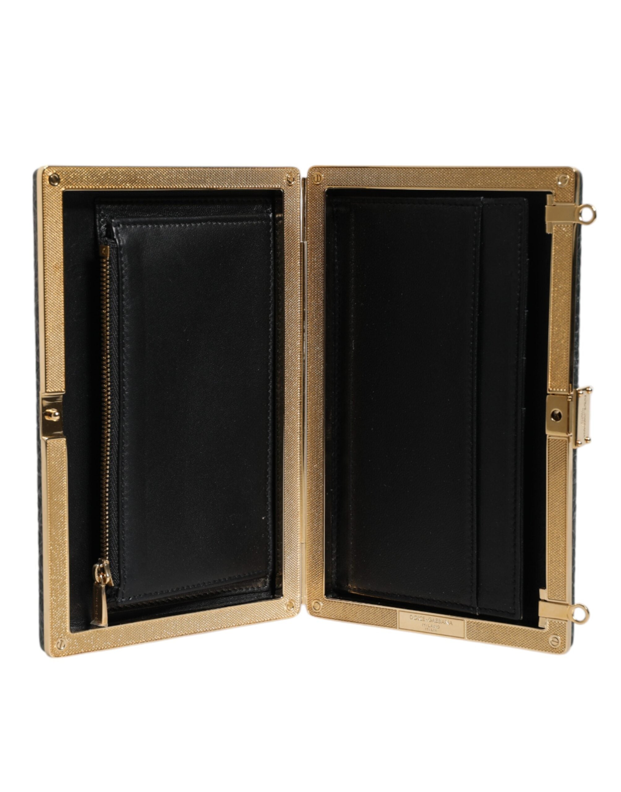 Dolce &amp; Gabbana Μαύρη δερμάτινη τσάντα Clutch βραδινή χιαστί