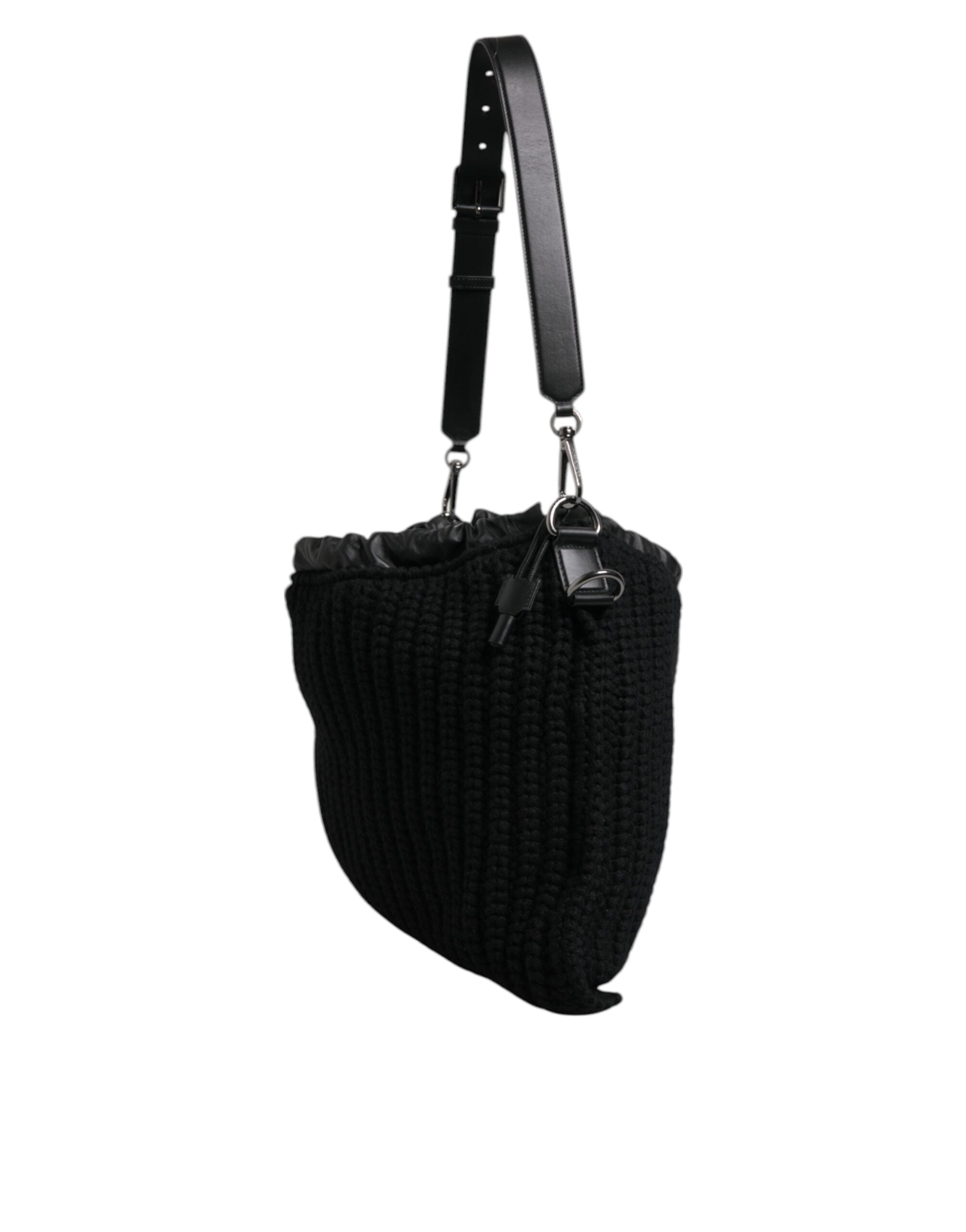 Δερμάτινη πλεκτή τσάντα ώμου Dolce &amp; Gabbana Black Cashmere