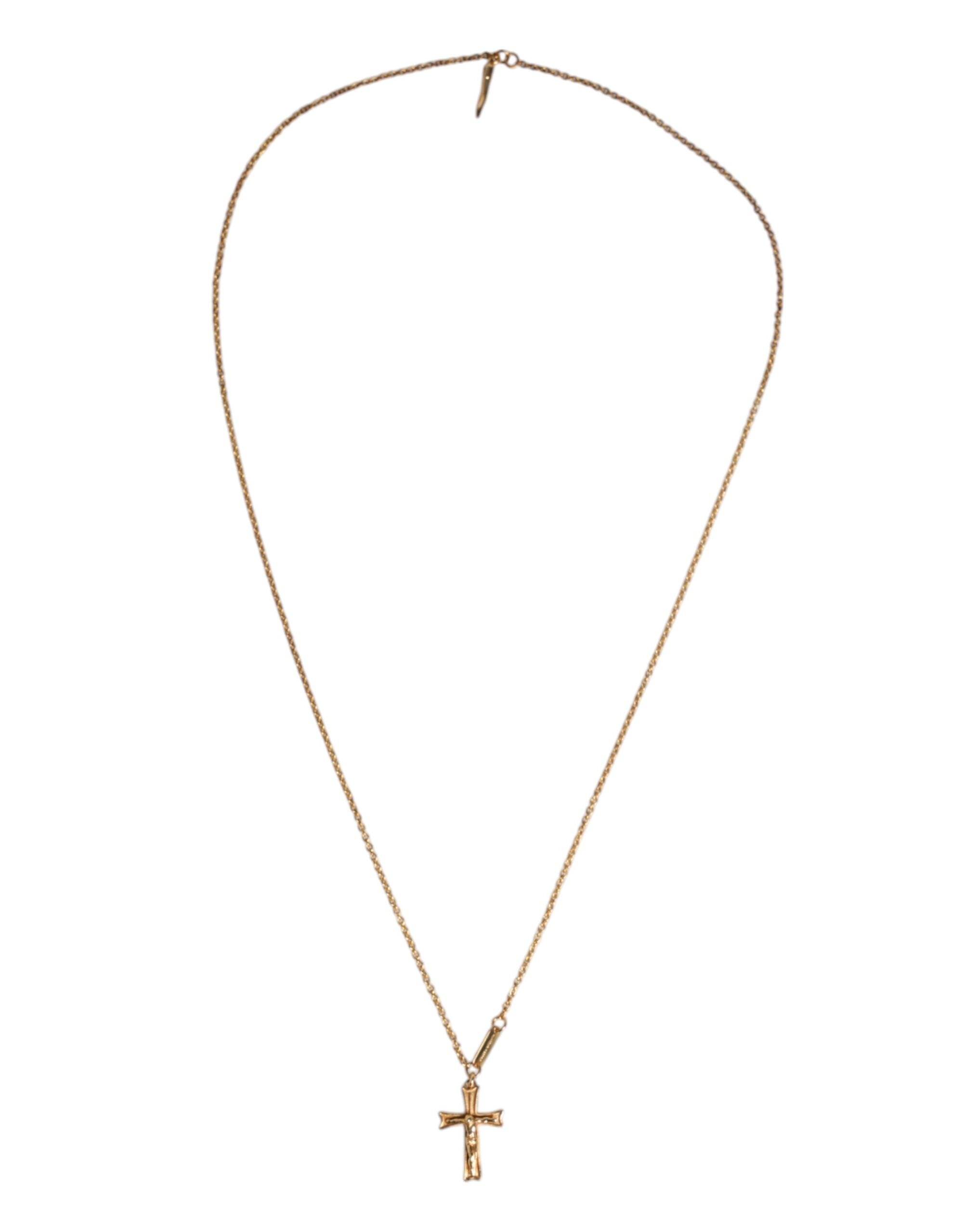 Dolce & Gabbana Gold Tone Brass Chain Religious Cross Pendant Necklace