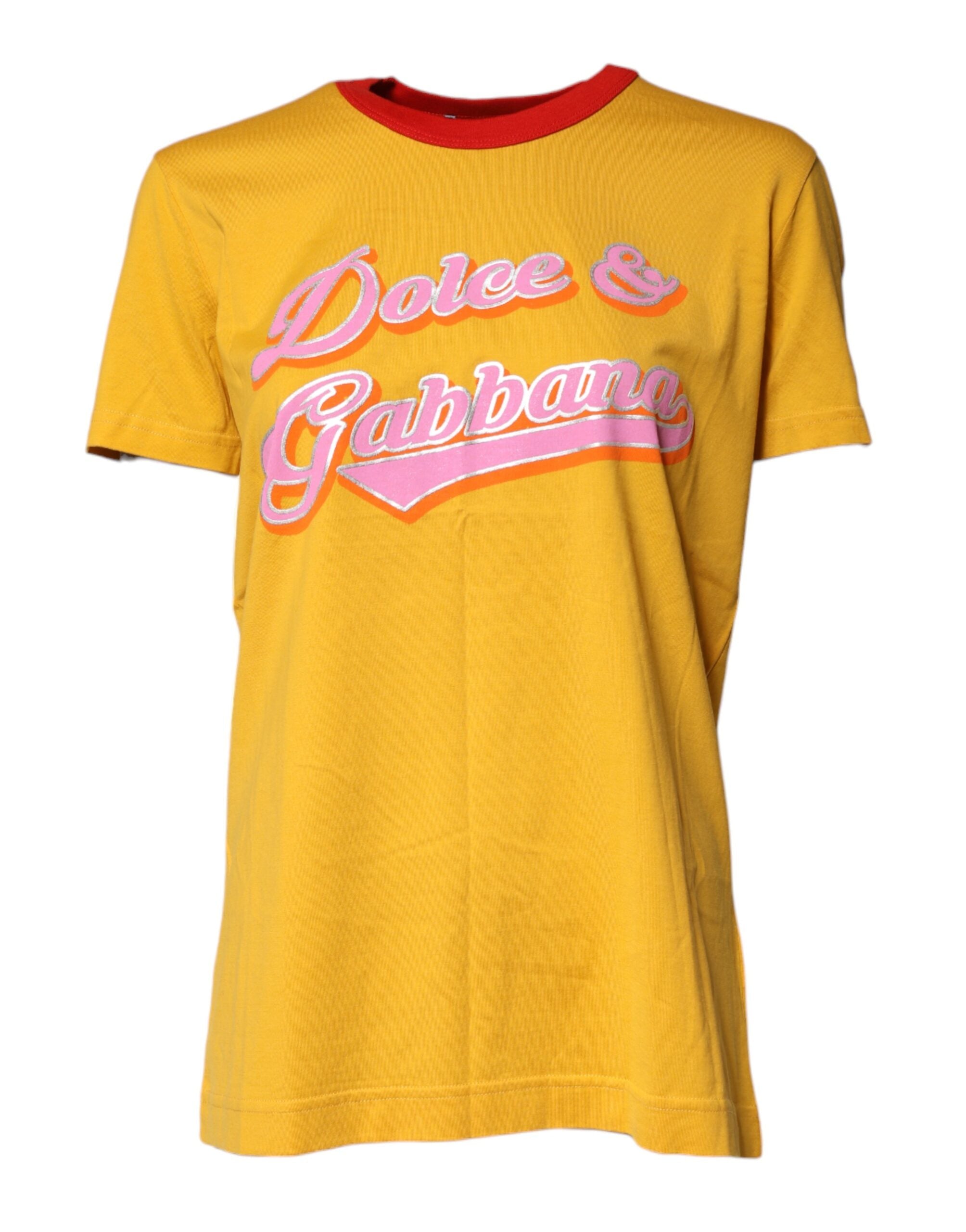 Dolce & Gabbana Yellow Printed Cotton Short Sleeves T-shirt
