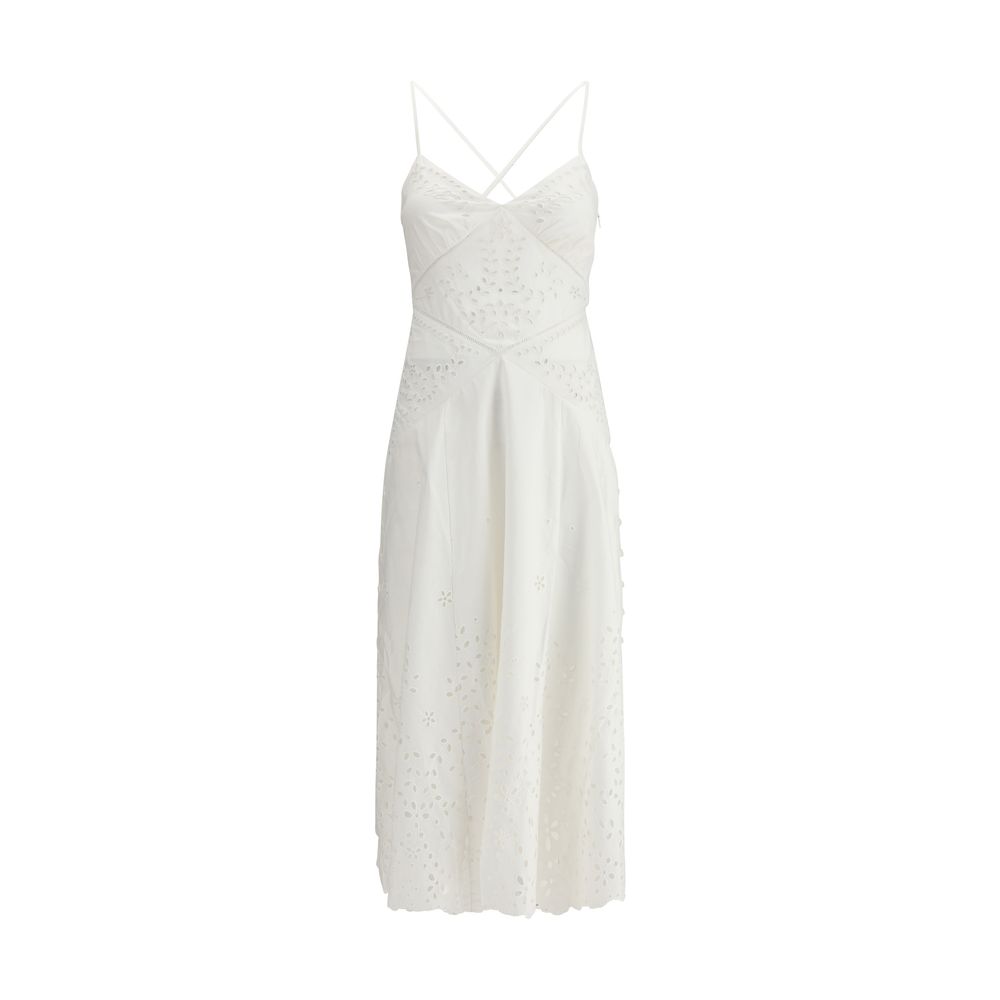 Self-Portrait White Cotton Embroidered Midi Dress