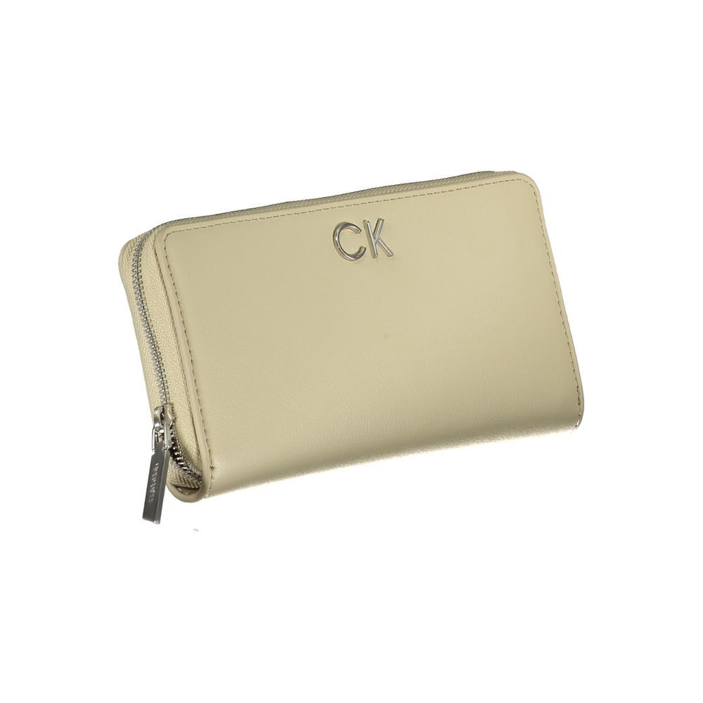 Calvin Klein Κομψό μπεζ πορτοφόλι με φερμουάρ με μπλοκάρισμα RFID