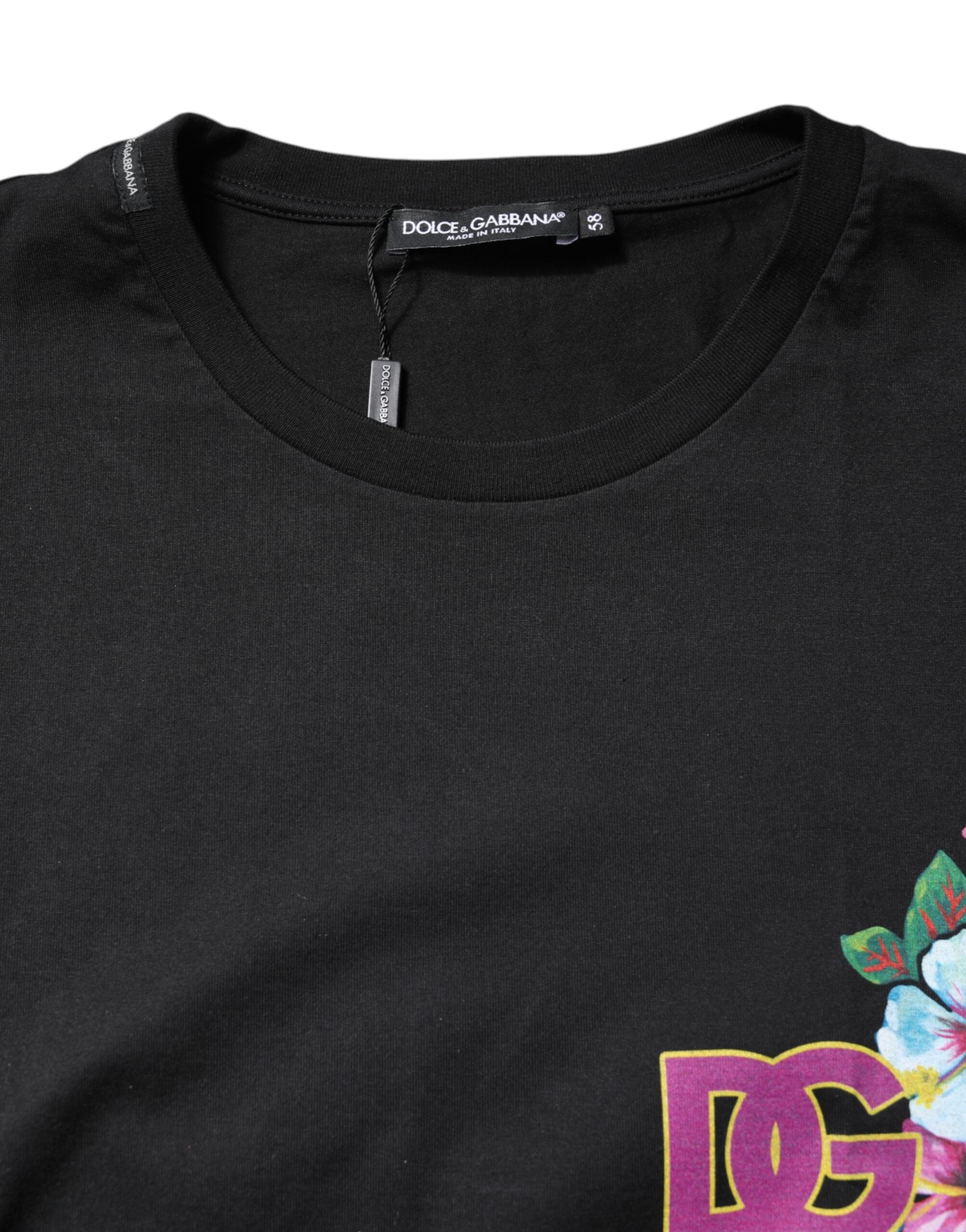 Dolce & Gabbana Black Cotton DG Floral Print Crewneck T-shirt