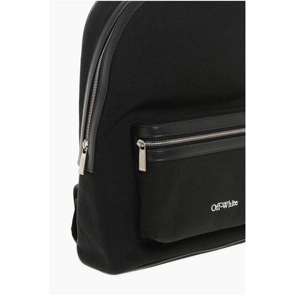 Off-White Solid Color Canvas Backpack with Embroidered Logo