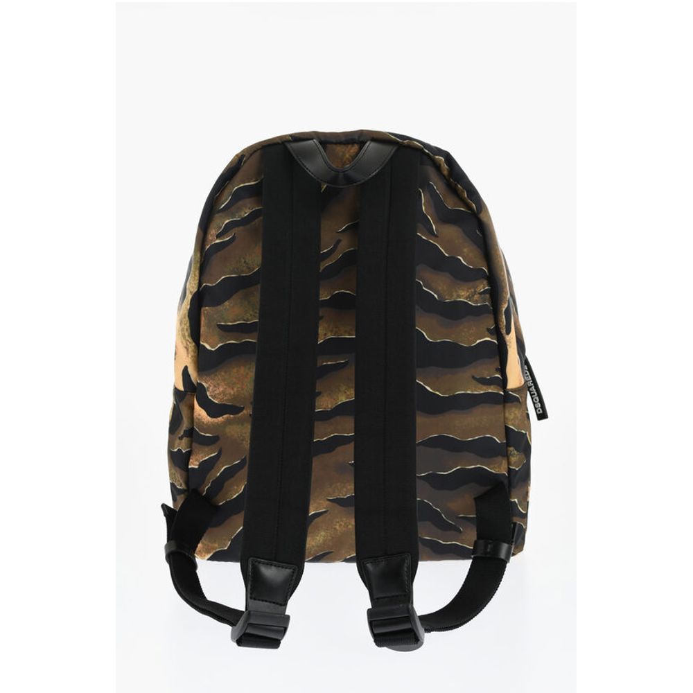 Dsquared² Animal Patterned Fabric Backpack with Leather Trims