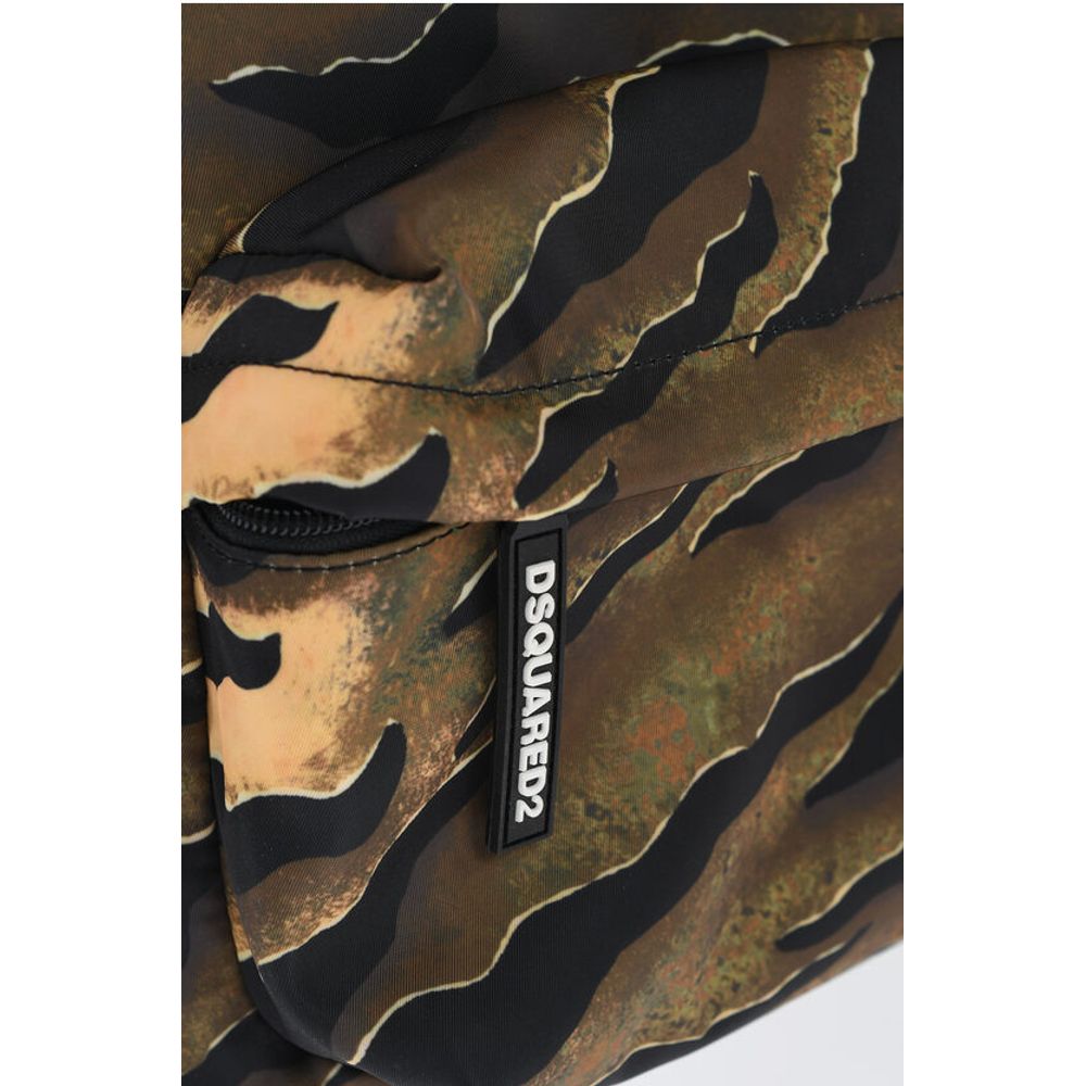 Dsquared² Animal Patterned Fabric Backpack with Leather Trims
