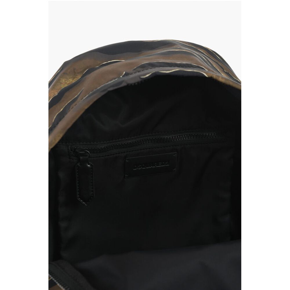 Dsquared² Animal Patterned Fabric Backpack with Leather Trims