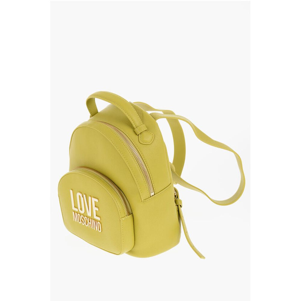 Moschino LOVE Solid Color Faux Leather Backpack with Golden Logo