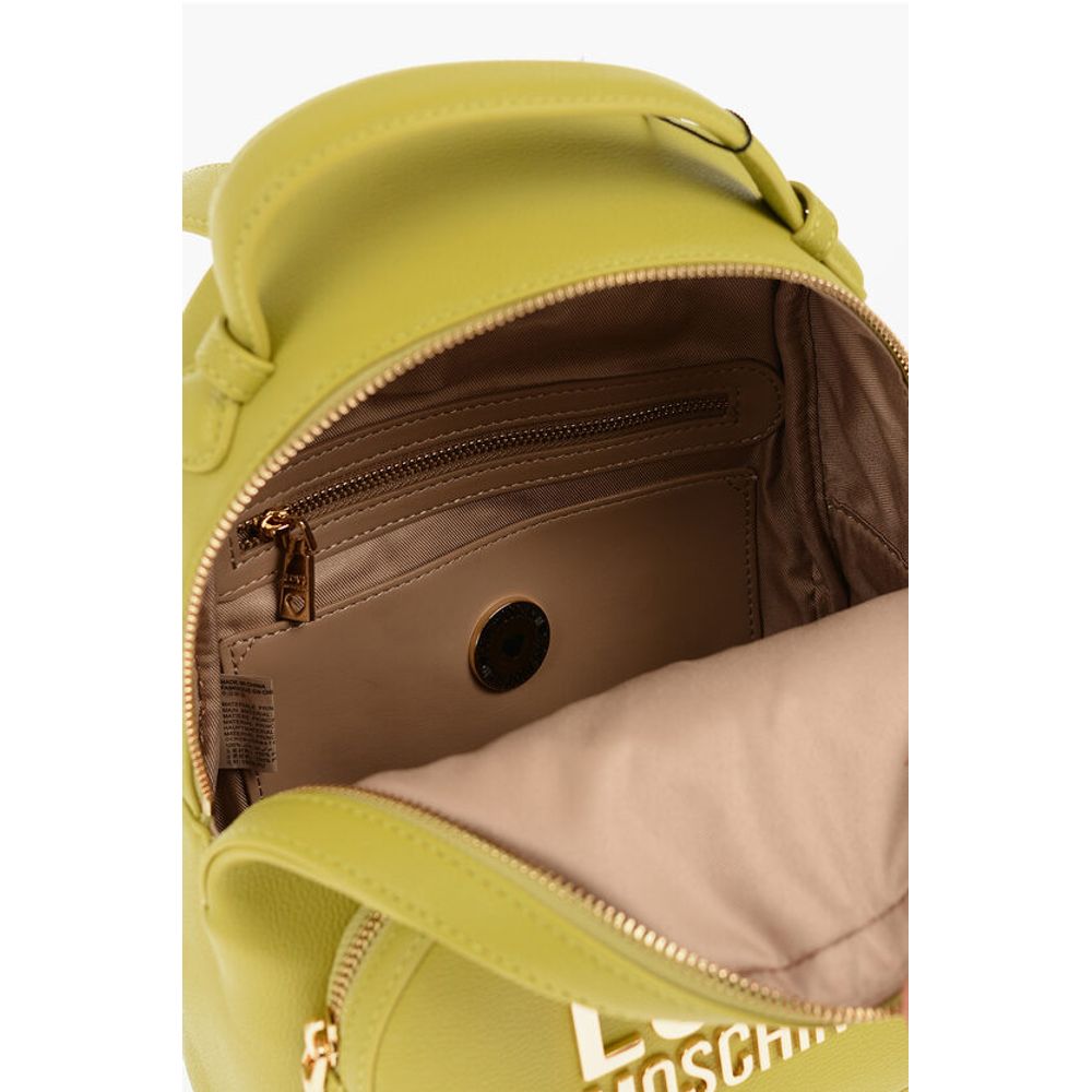 Moschino LOVE Solid Color Faux Leather Backpack with Golden Logo