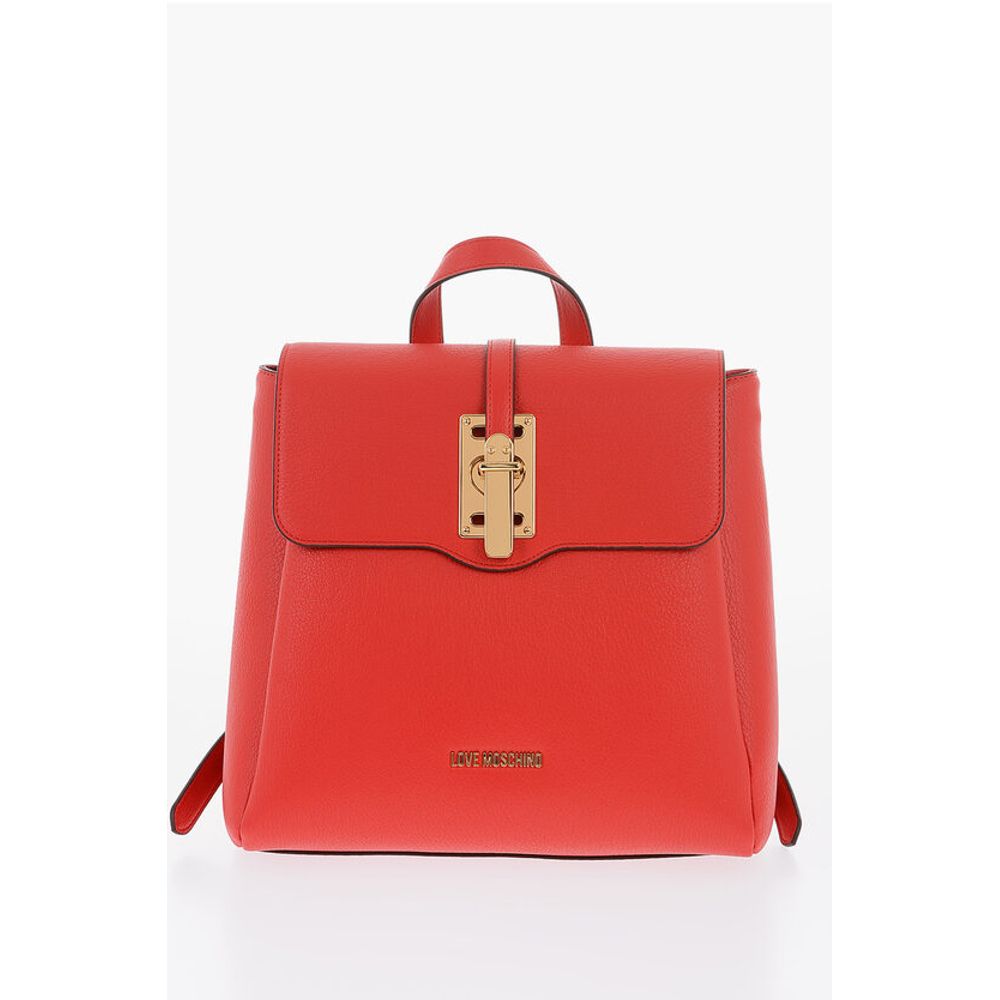 Moschino LOVE Solid Color Faux Leather Backpack with Golden Logo