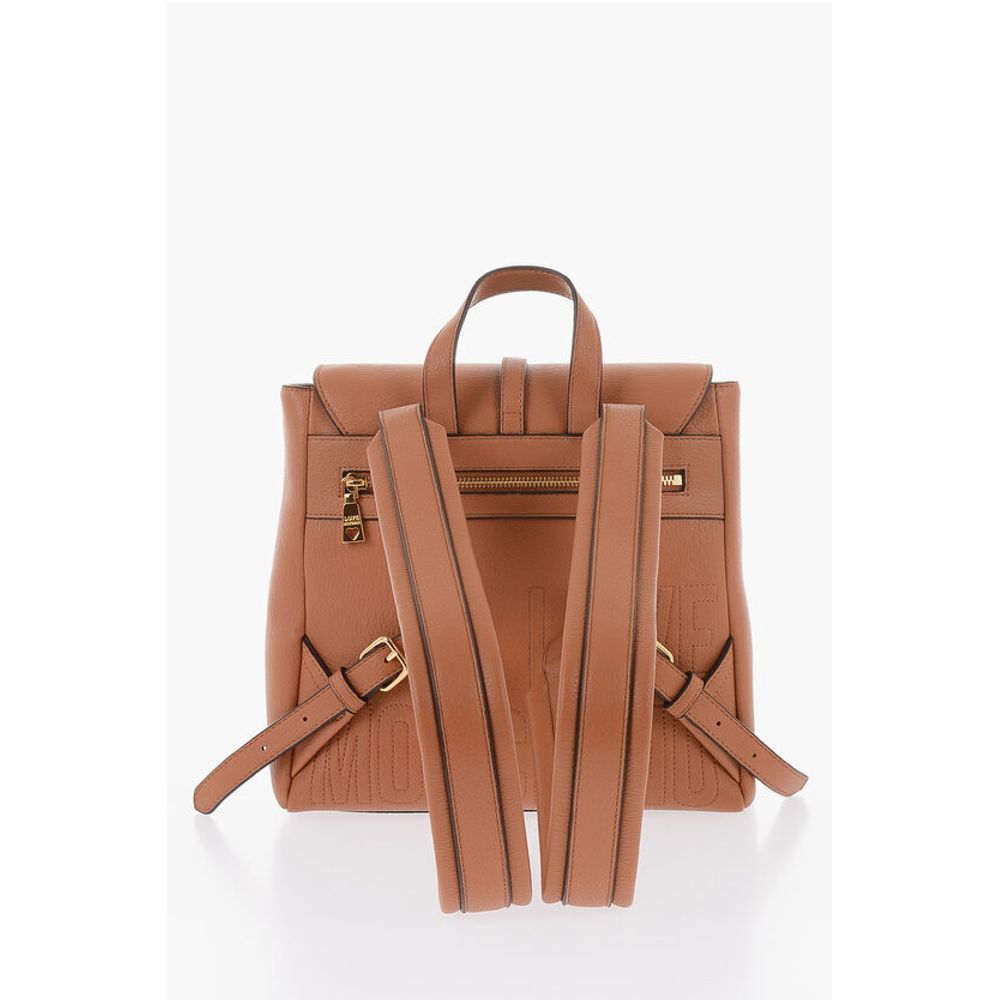 Moschino LOVE Solid Color Faux Leather Backpack with Golden Logo