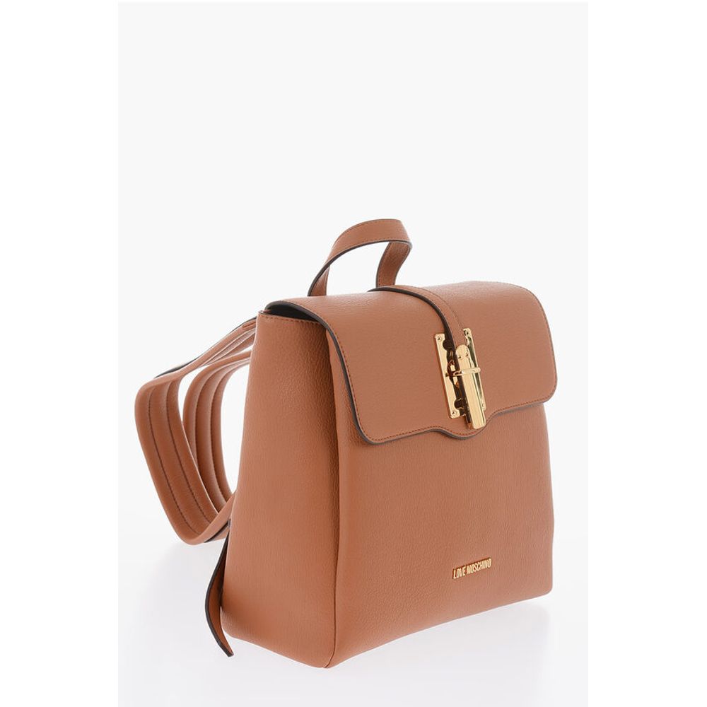 Moschino LOVE Solid Color Faux Leather Backpack with Golden Logo