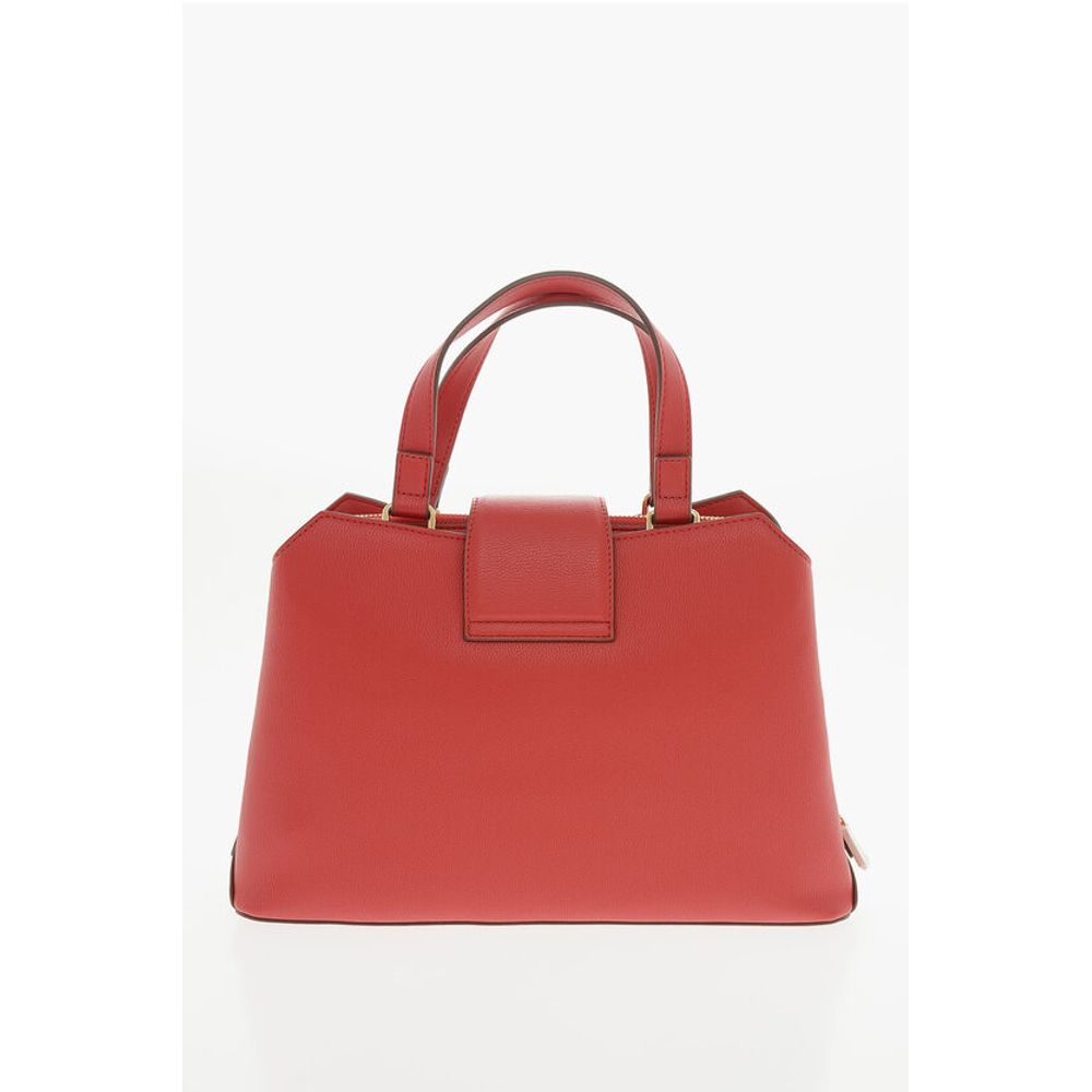 Moschino LOVE Textured Faux Leather Tote Bag with Golden Front Clamp
