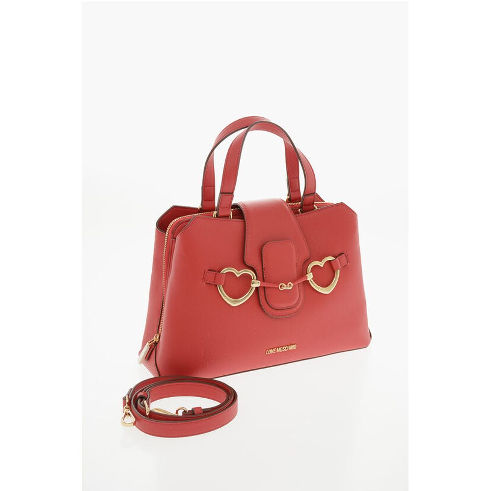 Moschino LOVE Textured Faux Leather Tote Bag with Golden Front Clamp
