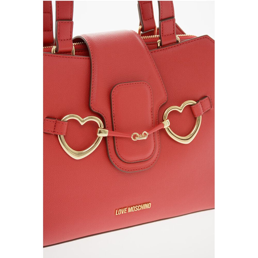 Moschino LOVE Textured Faux Leather Tote Bag with Golden Front Clamp